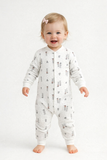 Чоловічок на манжетах в рубчик молочного кольору з принтом "зайчики сірі" для дівчинки та хлопчика Т10/3 ІР56 зайчики сірі - виробник одягу для новонароджених TimiTex